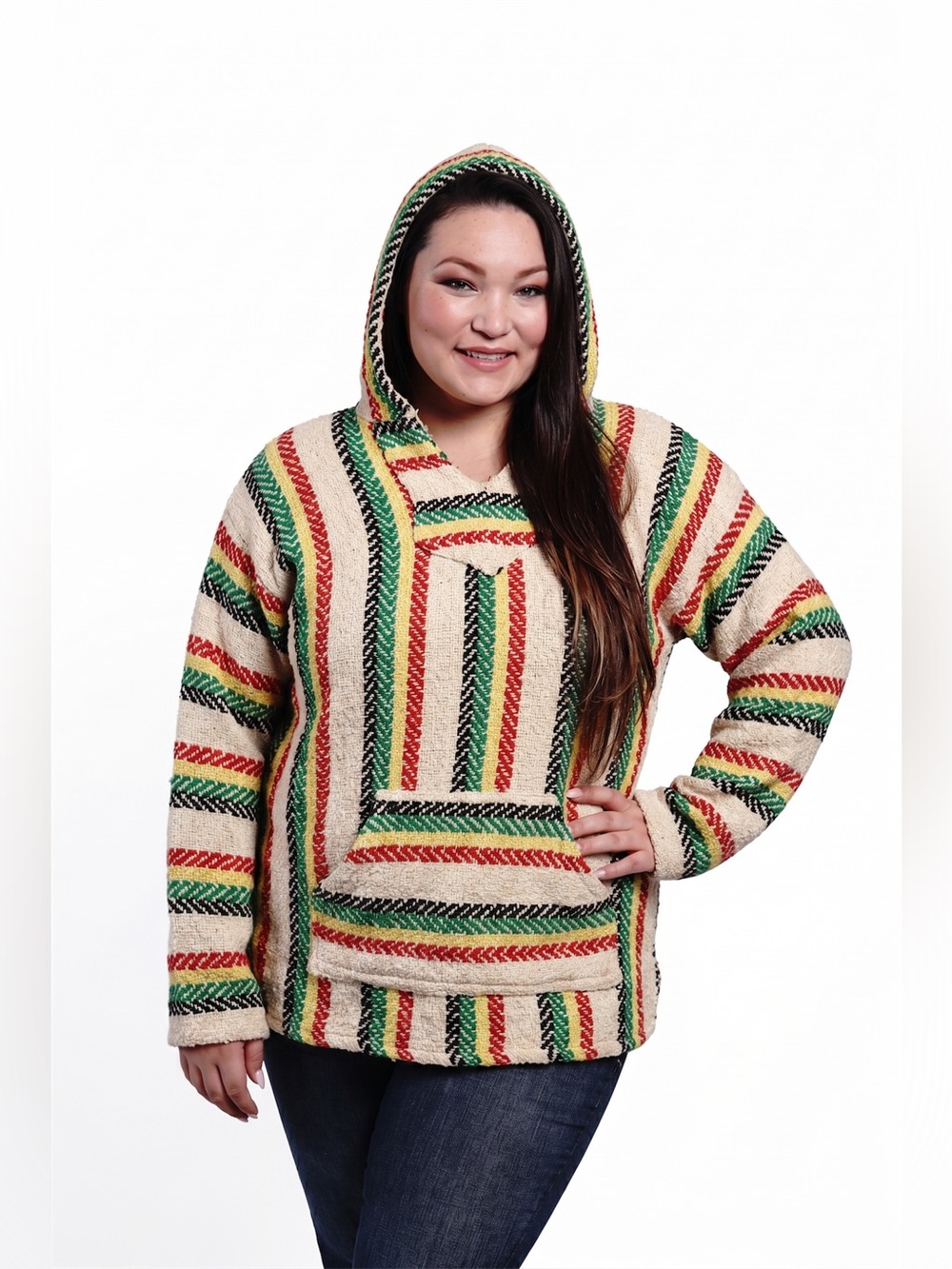Baja Joe Mexican Baja Hoodie Drug Rug Sweater | Rasta Striped Pullover